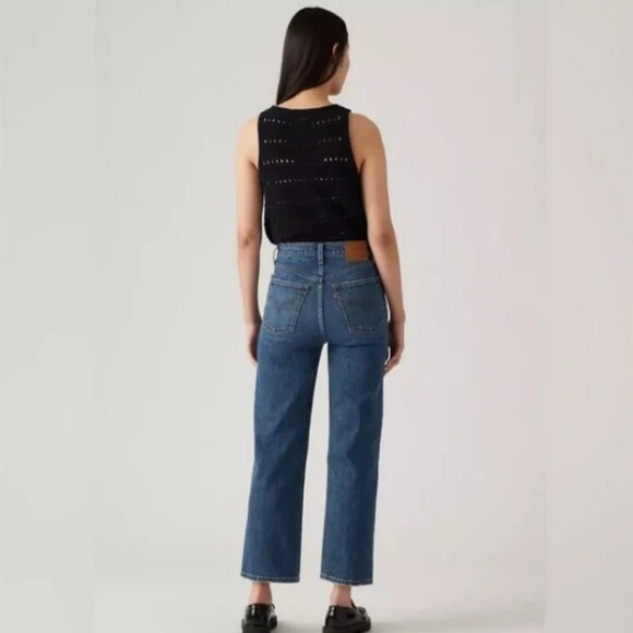 LEVI’S Button-Fly Ribcage Straight Ankle Jeans High Rise Classic Blue Denim 29 - Picture 3 of 16